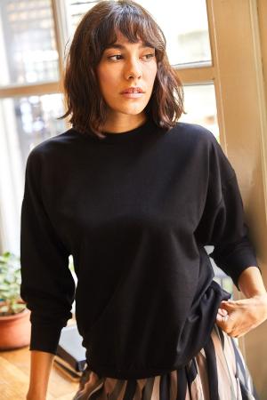 Women's Black Crew Neck Skirt Sweatshirt