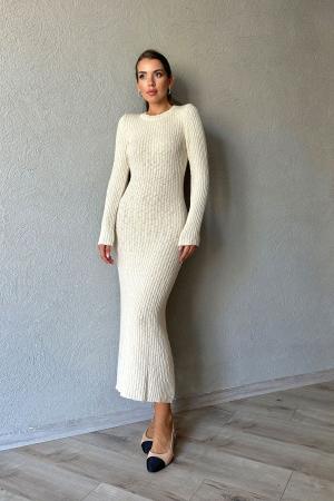 Ecru Knit Long Sleeve Dress