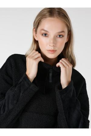 Zippered Neck Black Sweatshirt