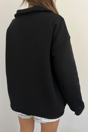 Unisex Black Polo Collar Oversize Sweatshirt