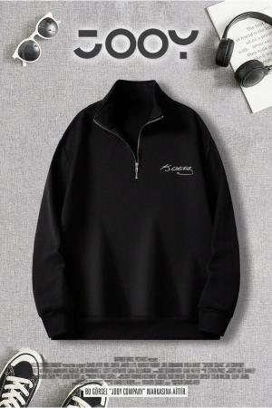 Half Zippered  Black Sweatshirt