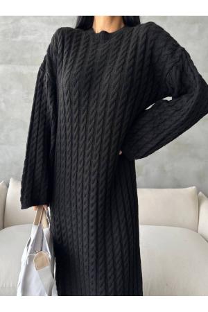 Women's Hair Knitting Detail Midi Length Long Winter Knitwear Dress