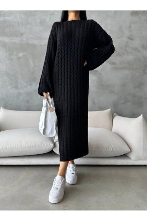 Women's Hair Knitting Detail Midi Length Long Winter Knitwear Dress