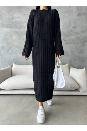 Women's Hair Knitting Detail Midi Length Long Winter Knitwear Dress