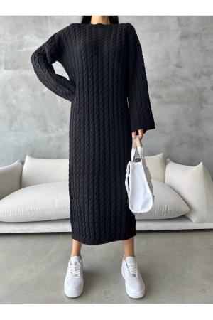 Women's Hair Knitting Detail Midi Length Long Winter Knitwear Dress