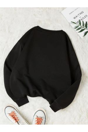 Black Printed Oversize Winter Thick Crew Neck