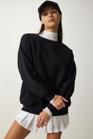 Women's Black Raised Basic Sweatshirt