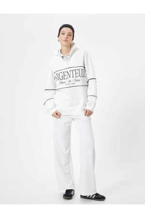 Oversize Sweatshirt Half Zipper Stand Collar Slogan Embroidered