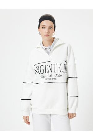 Oversize Sweatshirt Half Zipper Stand Collar Slogan Embroidered