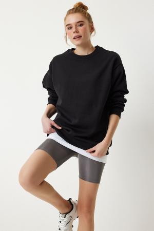 Oversize Raised Basic Sweatshirt Black