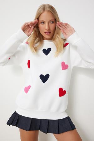 Heart Textured Raised Knitted Sweatshirt