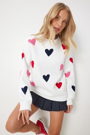 Heart Textured Raised Knitted Sweatshirt