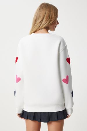 Heart Textured Raised Knitted Sweatshirt