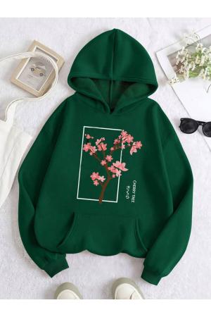 Floral Patterned Hooded Pocket SWEATSHIRT